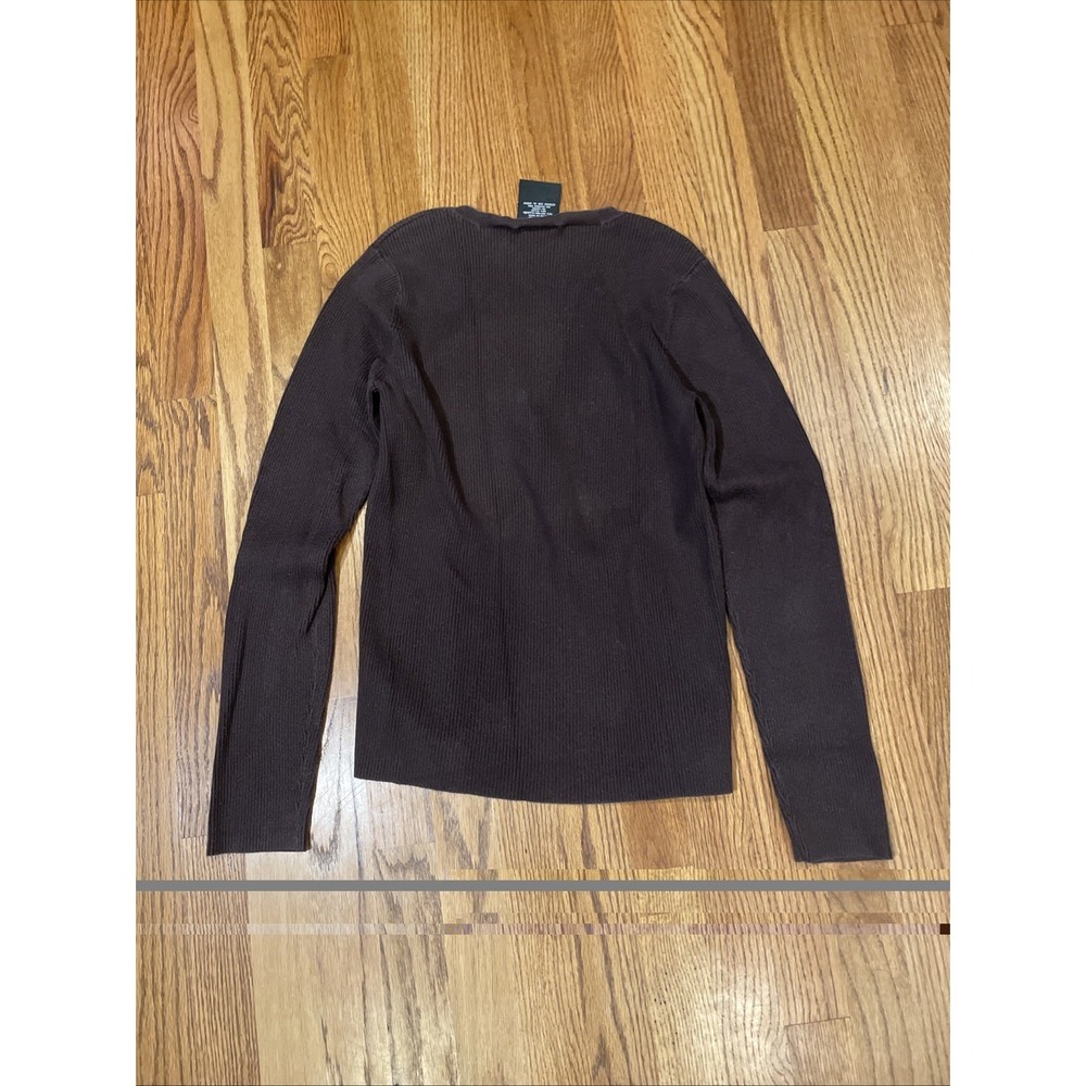 Polo‎ Jeans Co Ralph Lauren Women Sweater L Brown Ribbed V-Neck Flag Long Sleeve - Picture 2 of 8